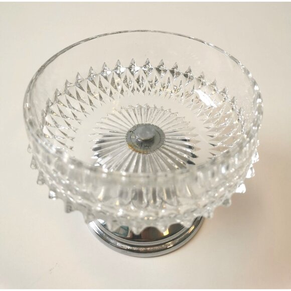 Vintage Diamond Point Glass Dessert Dish with Silverplate Base - Picture 4 of 8